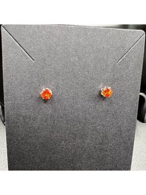 Unisex Synthetic Orange Sapphire Stud Earrings Silver Setting